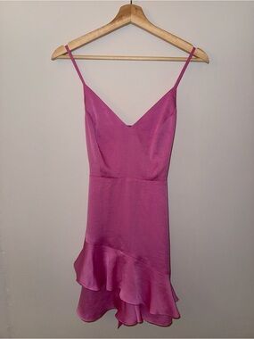 Express Fuchsia Spaghetti-Strap Ruffle-Hem Mini Dress